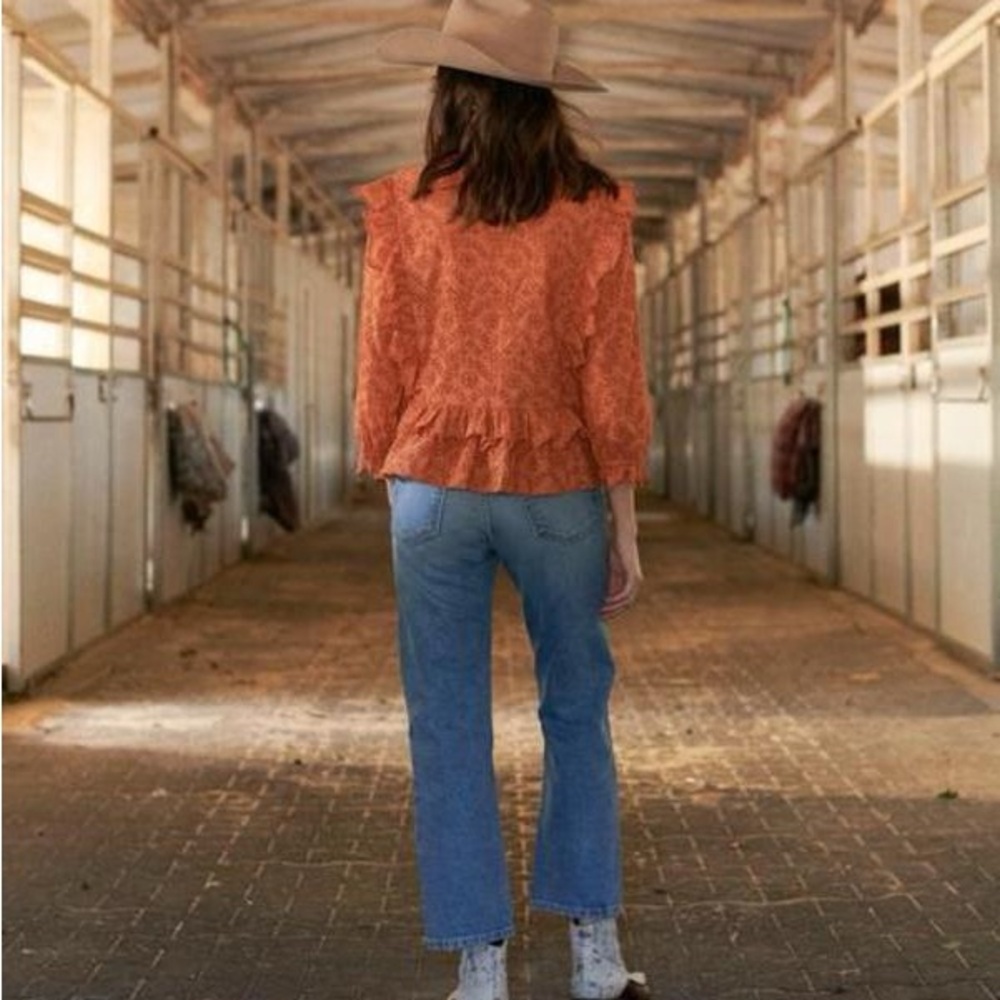 The Great. Eyelet Ruffle Flutter Top In Spice Orange Boho‎ Blouse size 0 XS - Picture 2 of 6